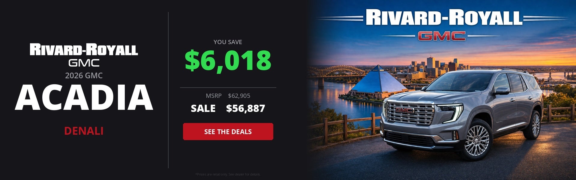 2026 GMC Acadia Denali | Save $6,018 | Sale $56,887 | Rivard-Royall GMC Memphis TN
