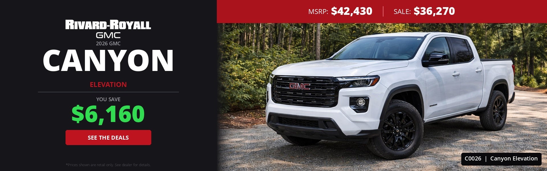 2026 GMC Canyon Elevation | MSRP $42,430 | Sale Price $36,27