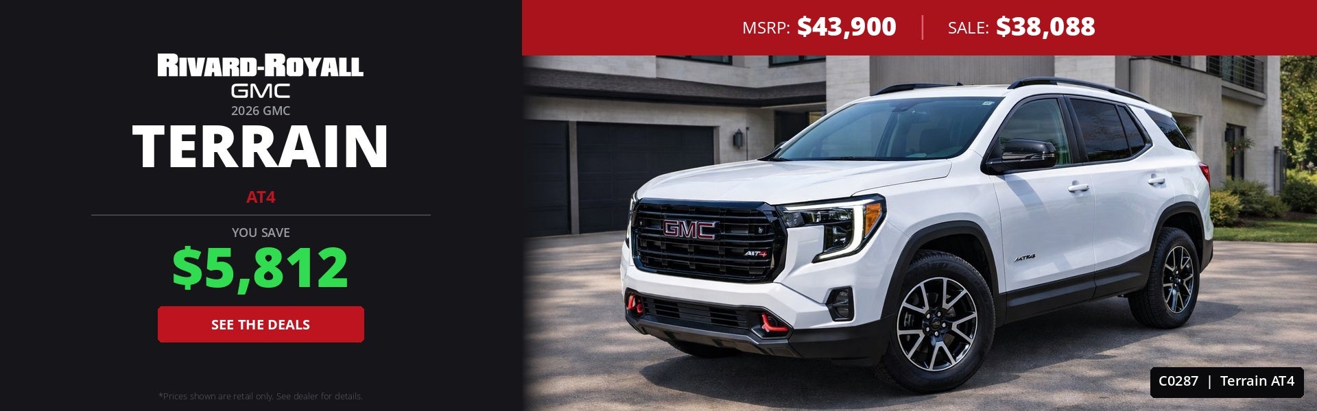 2026 GMC Terrain AT4 | MSRP $43,900 | Sale Price $38,088 | S