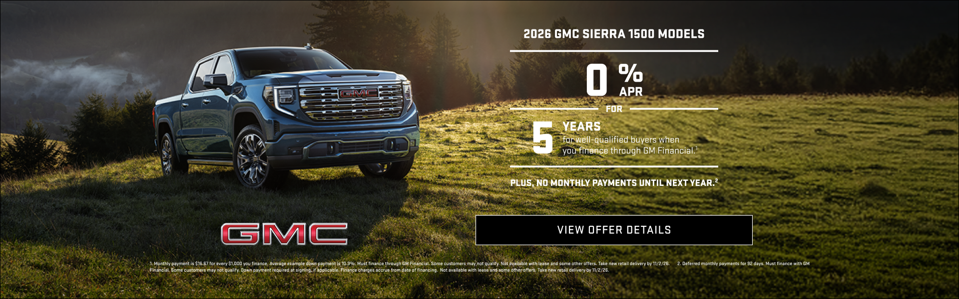 0% APR for 5 years for well-qualified buyers on 2026 GMC Sierra 1500 at Rivard-Royall GMC Memphis