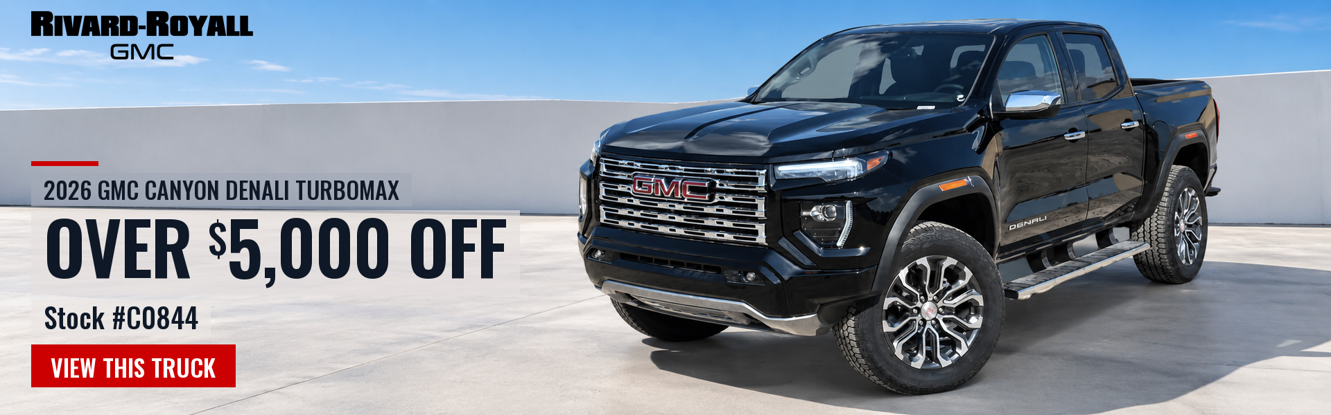 Over $5,000 off a new 2026 GMC Canyon Denali, stock C0844, at Rivard-Royall GMC Memphis